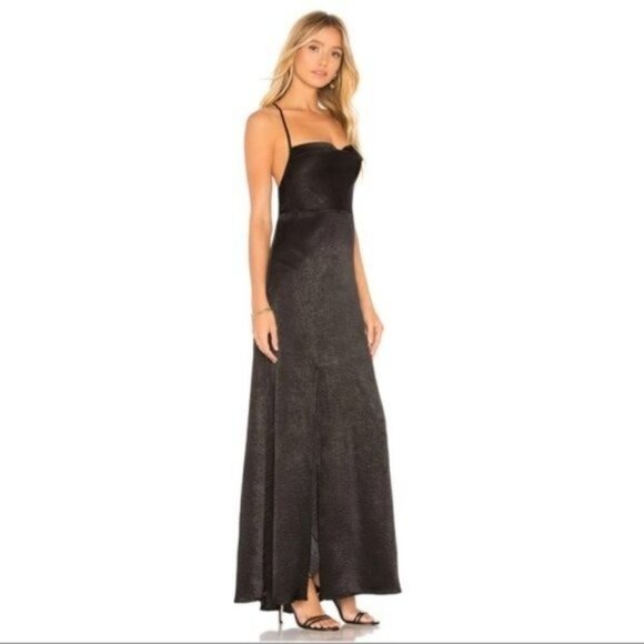 Show Me Your Mumu Black Winslet Cowl Satin Maxi Dress L - Picture 3 of 6